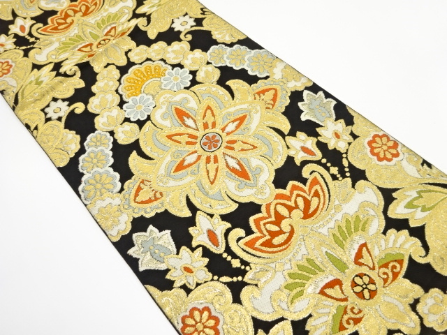 アンティーク　花更紗模様織り出し袋帯（着用可）